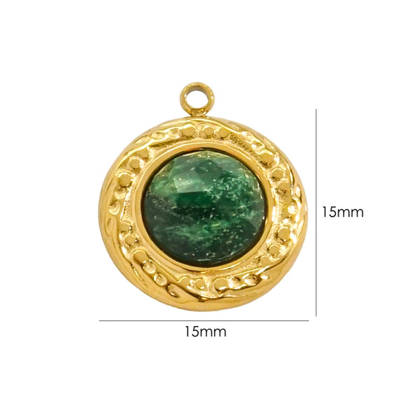 Wholesale Jewelry Retro Style Round Stainless Steel Natural Stone Inlay Pendant