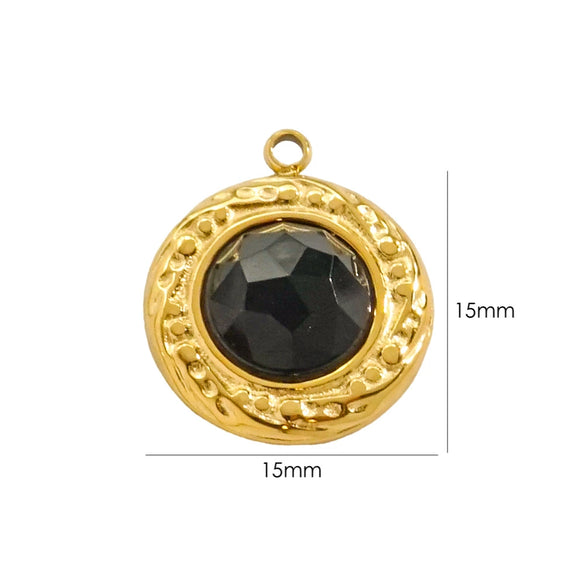 Wholesale Jewelry Retro Style Round Stainless Steel Natural Stone Inlay Pendant
