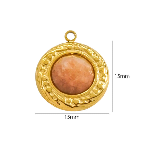 Wholesale Jewelry Retro Style Round Stainless Steel Natural Stone Inlay Pendant