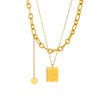 Wholesale Jewelry Retro Style Square Geometric Titanium Steel Electroplated Pendant Necklace For Women