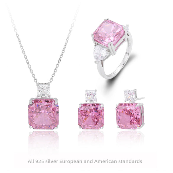 Wholesale Jewelry Retro Style Square 925 Sterling Silver Geometric Electroplated Jewelry Set For Women