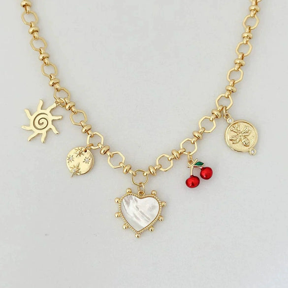 Wholesale Jewelry Retro Style Stainless Steel Animal Fruit Heart Shape Pendant Gold Plated Necklace Diy Accessories