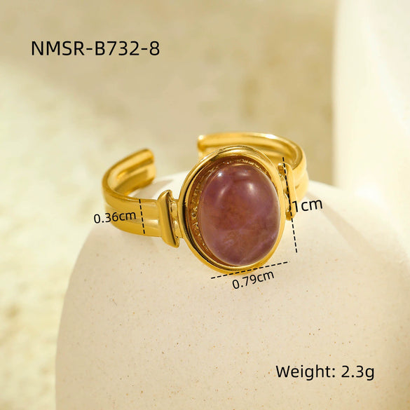 Wholesale Jewelry Retro Style Stainless Steel Gemstone Ring 18K Goldplated