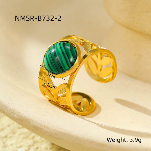 Wholesale Jewelry Retro Style Stainless Steel Gemstone Ring 18K Goldplated