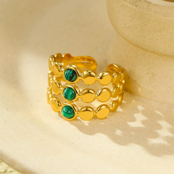 Wholesale Jewelry Retro Style Stainless Steel Gemstone Ring 18K Goldplated