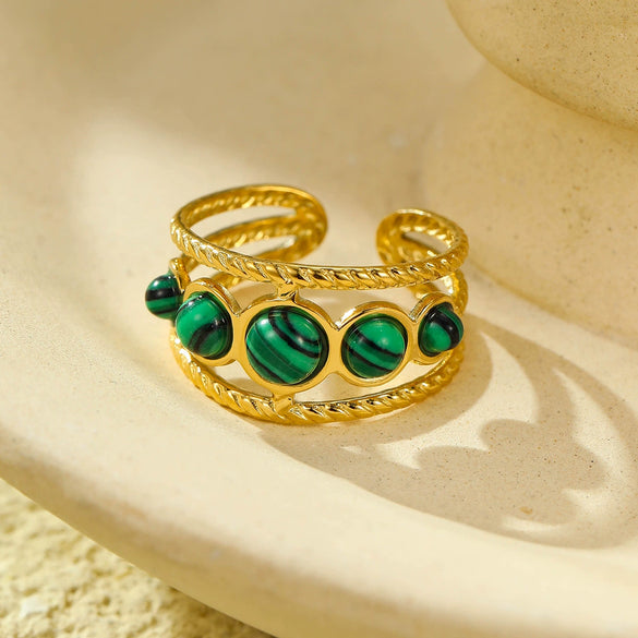 Wholesale Jewelry Retro Style Stainless Steel Gemstone Ring 18K Goldplated