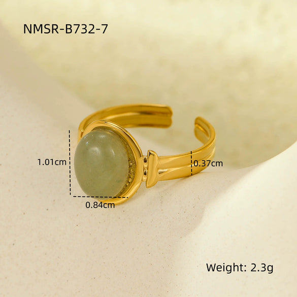 Wholesale Jewelry Retro Style Stainless Steel Gemstone Ring 18K Goldplated