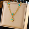 Wholesale Jewelry Retro Style Stainless Steel Multilayer Irregular Heart Shape Flower Bow Tie Gold Plated Necklace