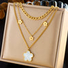 Wholesale Jewelry Retro Style Stainless Steel Multilayer Irregular Heart Shape Flower Bow Tie Gold Plated Necklace