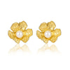 Wholesale Jewelry Retro Style Stainless Steel Petal Texture With Pearl Earrings Electroplated