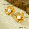 Wholesale Jewelry Retro Style Stainless Steel Petal Texture With Pearl Earrings Electroplated
