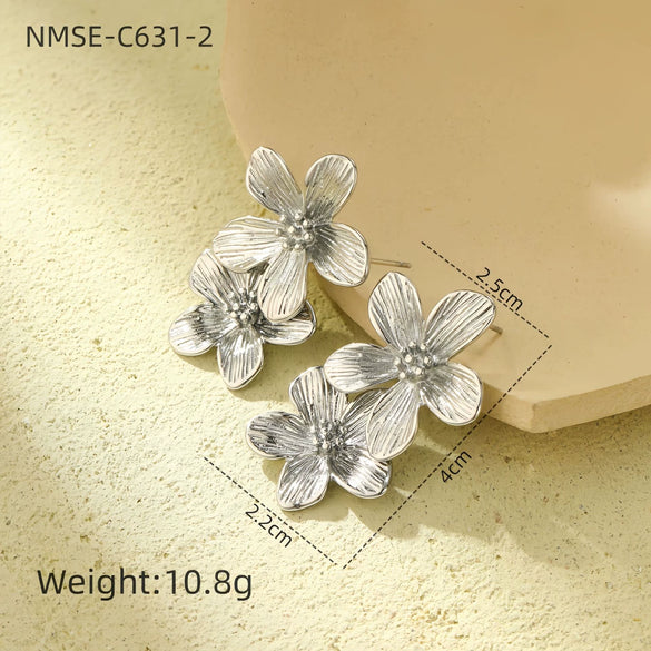 Wholesale Jewelry Retro Style Stainless Steel Petal Texture With Pearl Earrings Electroplated