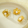 Wholesale Jewelry Retro Style Stainless Steel Petal Texture With Pearl Earrings Electroplated