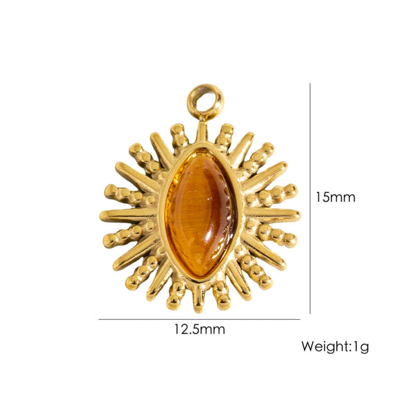 Wholesale Jewelry Retro Style Stainless Steel Tiger Eye Stone Inlay Pendant With Vacuum In Furnace Electroplating