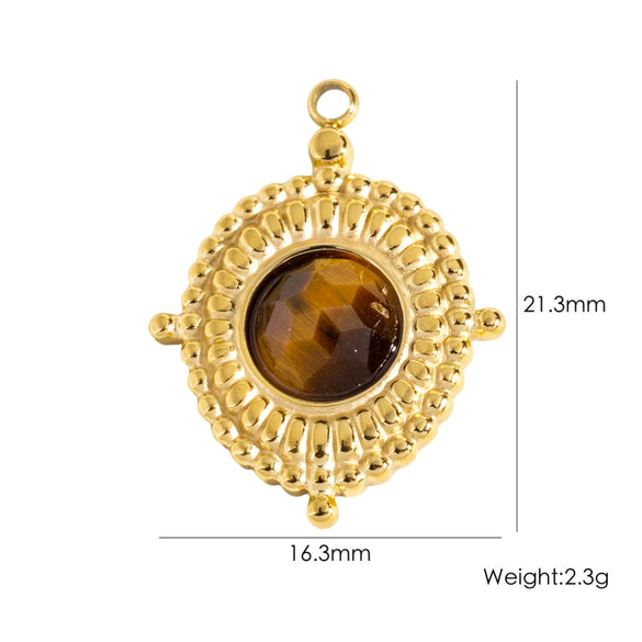 Wholesale Jewelry Retro Style Stainless Steel Tiger Eye Stone Inlay Pendant With Vacuum In Furnace Electroplating