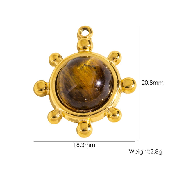 Wholesale Jewelry Retro Style Stainless Steel Tiger Eye Stone Inlay Pendant With Vacuum In Furnace Electroplating