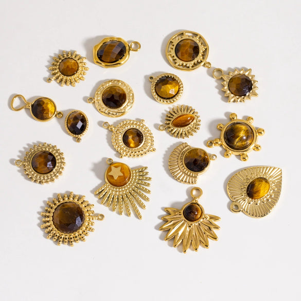 Wholesale Jewelry Retro Style Stainless Steel Tiger Eye Stone Inlay Pendant With Vacuum In Furnace Electroplating