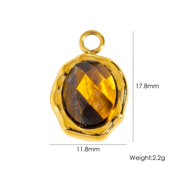 Wholesale Jewelry Retro Style Stainless Steel Tiger Eye Stone Inlay Pendant With Vacuum In Furnace Electroplating