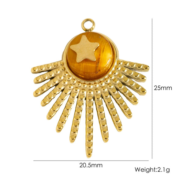 Wholesale Jewelry Retro Style Stainless Steel Tiger Eye Stone Inlay Pendant With Vacuum In Furnace Electroplating