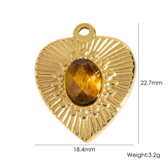 Wholesale Jewelry Retro Style Stainless Steel Tiger Eye Stone Inlay Pendant With Vacuum In Furnace Electroplating