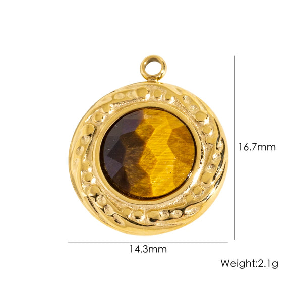 Wholesale Jewelry Retro Style Stainless Steel Tiger Eye Stone Inlay Pendant With Vacuum In Furnace Electroplating