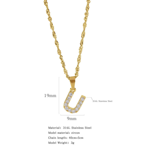 Wholesale Jewelry Retro Style Stainless Steel Water Wave Chain Pendant Necklace With English Letters And Constellation Pattern And Electroplating Design