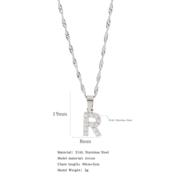 Wholesale Jewelry Retro Style Stainless Steel Water Wave Chain Pendant Necklace With English Letters And Constellation Pattern And Electroplating Design