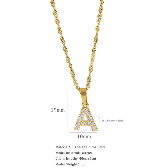 Wholesale Jewelry Retro Style Stainless Steel Water Wave Chain Pendant Necklace With English Letters And Constellation Pattern And Electroplating Design