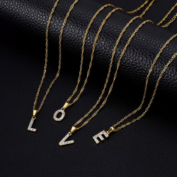 Wholesale Jewelry Retro Style Stainless Steel Water Wave Chain Pendant Necklace With English Letters And Constellation Pattern And Electroplating Design