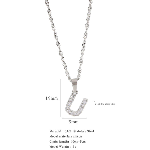 Wholesale Jewelry Retro Style Stainless Steel Water Wave Chain Pendant Necklace With English Letters And Constellation Pattern And Electroplating Design