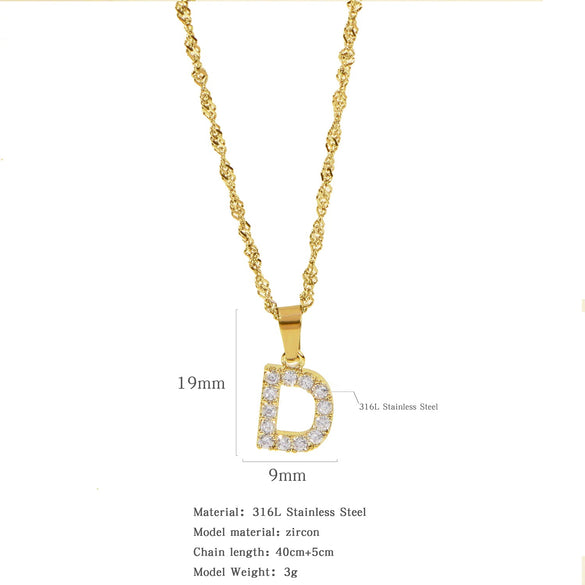 Wholesale Jewelry Retro Style Stainless Steel Water Wave Chain Pendant Necklace With English Letters And Constellation Pattern And Electroplating Design