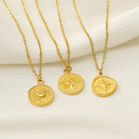 Wholesale Jewelry Retro Style Star 316L Stainless Steel And 316L Stainless Steel Electroplated Pendant Necklace For Women