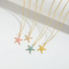 Wholesale Jewelry Retro Style Starfish Pendant Necklace Copper Electroplating Mixed Gemstone Setting O Chain For Women