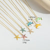Wholesale Jewelry Retro Style Starfish Pendant Necklace Copper Electroplating Mixed Gemstone Setting O Chain For Women
