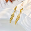 Wholesale Jewelry Retro Style Titanium Steel Gold Color Oil Drop Leaf Pendant Earrings Electroplated For Women