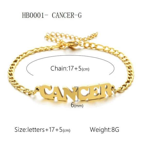 Wholesale Jewelry Retro Style Zodiac Bracelet Stainless Steel With Letters Numbers Text Electroplated