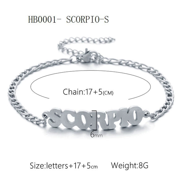Wholesale Jewelry Retro Style Zodiac Bracelet Stainless Steel With Letters Numbers Text Electroplated