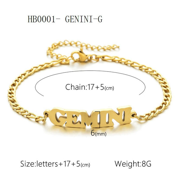 Wholesale Jewelry Retro Style Zodiac Bracelet Stainless Steel With Letters Numbers Text Electroplated