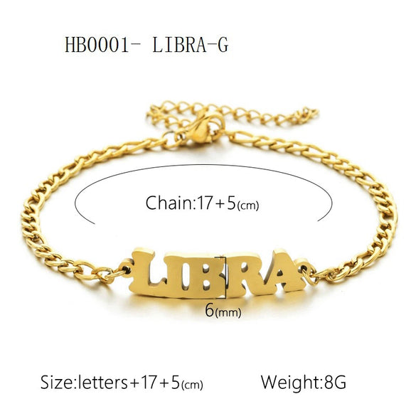Wholesale Jewelry Retro Style Zodiac Bracelet Stainless Steel With Letters Numbers Text Electroplated