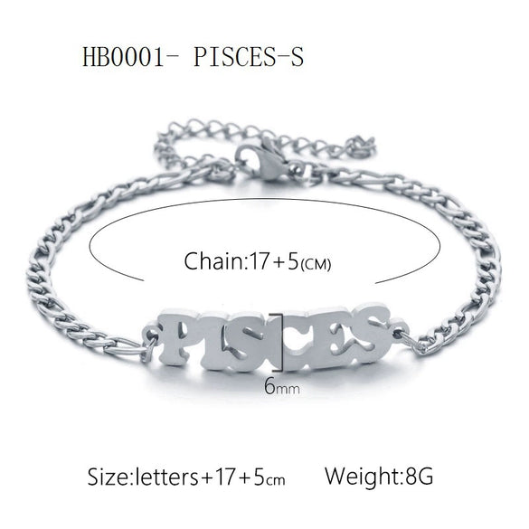 Wholesale Jewelry Retro Style Zodiac Bracelet Stainless Steel With Letters Numbers Text Electroplated