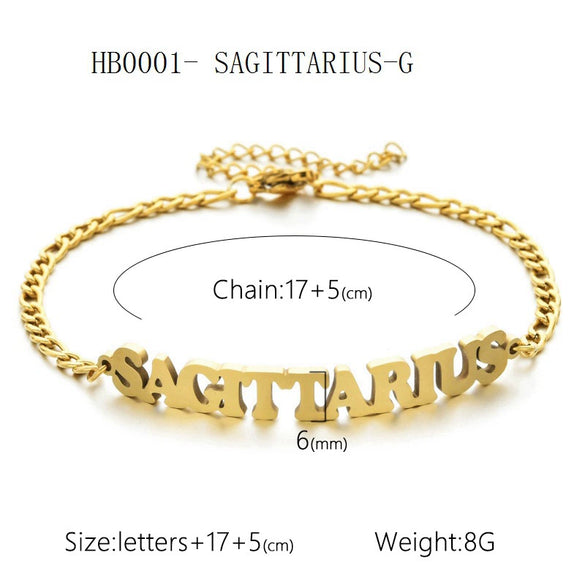 Wholesale Jewelry Retro Style Zodiac Bracelet Stainless Steel With Letters Numbers Text Electroplated