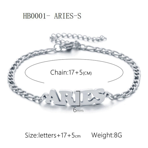 Wholesale Jewelry Retro Style Zodiac Bracelet Stainless Steel With Letters Numbers Text Electroplated