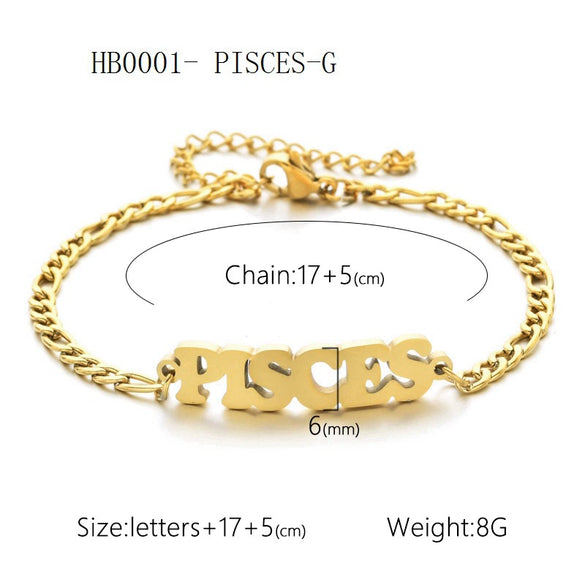 Wholesale Jewelry Retro Style Zodiac Bracelet Stainless Steel With Letters Numbers Text Electroplated