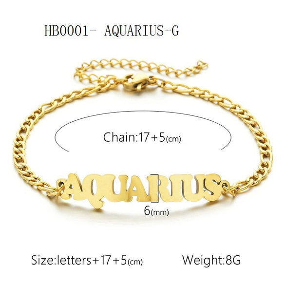 Wholesale Jewelry Retro Style Zodiac Bracelet Stainless Steel With Letters Numbers Text Electroplated