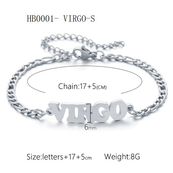 Wholesale Jewelry Retro Style Zodiac Bracelet Stainless Steel With Letters Numbers Text Electroplated