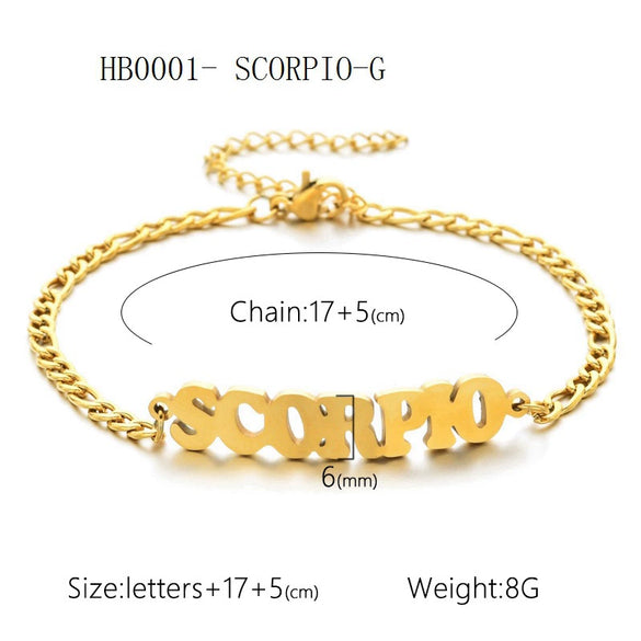Wholesale Jewelry Retro Style Zodiac Bracelet Stainless Steel With Letters Numbers Text Electroplated