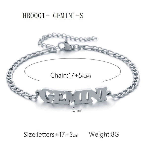 Wholesale Jewelry Retro Style Zodiac Bracelet Stainless Steel With Letters Numbers Text Electroplated