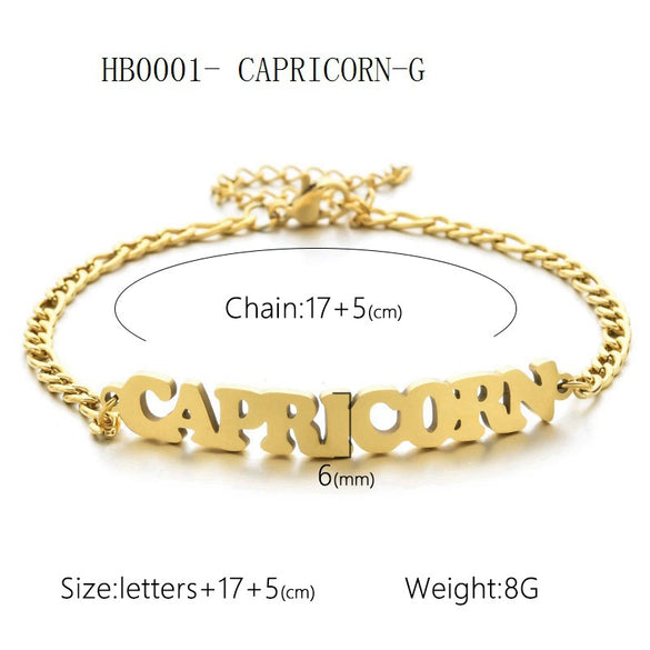 Wholesale Jewelry Retro Style Zodiac Bracelet Stainless Steel With Letters Numbers Text Electroplated