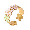 Wholesale Jewelry Retro Sweet Stripe Flower 304 Stainless Steel Enamel Open Rings