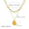Wholesale Jewelry Retro Trend Turquoise Conch Shell Stainless Steel Animal Zodiac Electroplated Double Layer Chain Necklace For Women